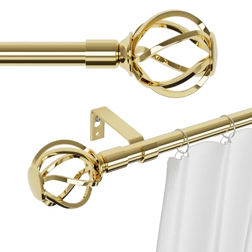 Tringle Rideau Or de 68 à 157 cm avec Embouts Torsadés, Kit de Tringle a Rideaux Décorative en Métal avec Fixation Murale, Tringle a Rideau de 16 mm de...