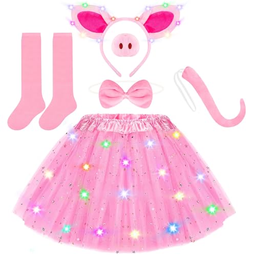 Disfraz de Cerdo Rosa, Accesorios para Disfraz de Cerdos Infantil, Bonitos Disfraces de Animales Niños, Luminoso Disfraces Cerdo Niña, para Halloween, Carnaval, Fiestas de Máscaras, Cosplay (Rosa-A)