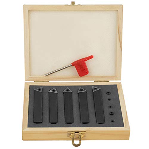 Indexable Carbide Tools Industrial Lathe Tools 5Pcs Lathe Turning Tool Holder Boring Bar Holder Lathe Tool Set Lathe Cutting Tools with Portable Case for CNC Mini Lathe,1/4