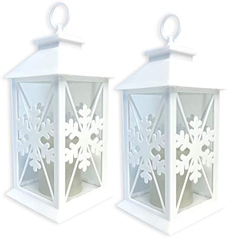 Snowflake Decorative Candle Lanterns - Lighted Lantern Set of 2 -...