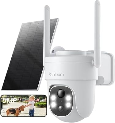 Rebluum Security Camera Outdoor Wireless, 3K/5MP Solar Camera Outdoor Wireless, Battery Powered 360°PTZ, Color Night Vision,PIR Motion Detection,2-Way Audio,Compatible with Alexa