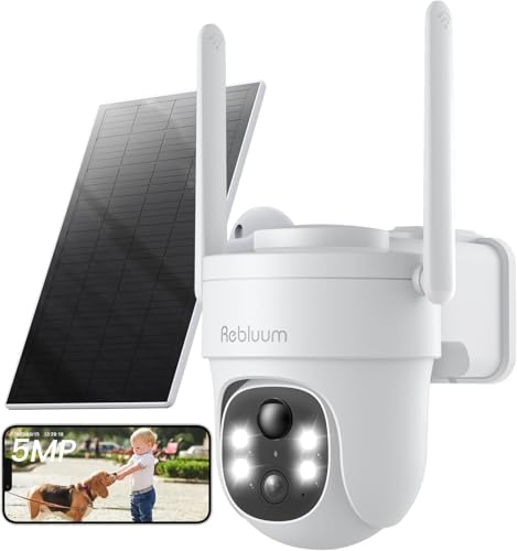 Rebluum Security Camera Outdoor Wireless, 3K/5MP Solar Camera Outdoor Wireless, Battery Powered 360°PTZ, Color Night Vision,PIR Motion Detection,2-Way Audio,Compatible with Alexa