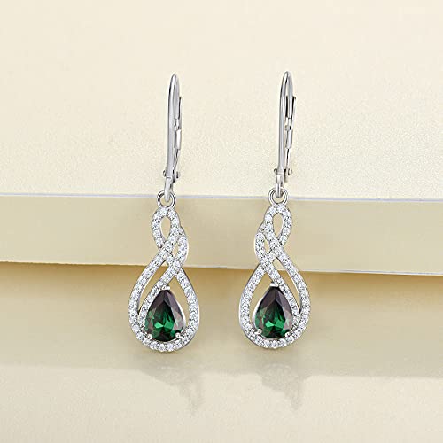 Yl Infinity Dangle Drop Earrings 925 Sterling Silver Twist Earring Created Emerald Celtic Knot Leverback Jewelry For Women #TOP3