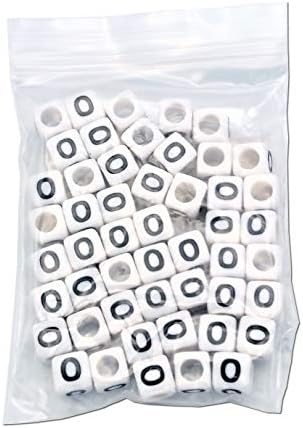 FEQM Pre-Sorted Letter Beads (6mm 50 pcs, White - Black Letter O)