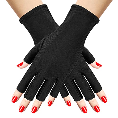 Sibba 1 Par de Guantes UV para Uñas Lámpara de Arte Protección de Luz Esmalte de Gel con Flash Led Cuidado de Manicura Sin Dedos Hidratante Protector Manos Herramientas Antigolpes Para Mujeres (Negro)