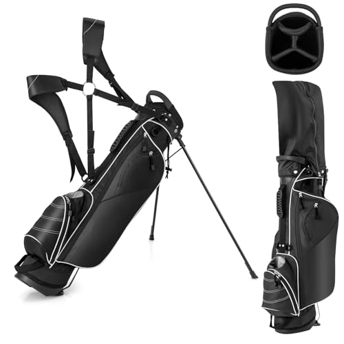 GYMAX Bolsa con Trípode de Golf, 4 Divisores, 4 Bolsillos con Cremallera, Correas de Hombro Ajustables, Bolsa de Golf Portátil con Cubierta Impermeable, Unisex Adulto