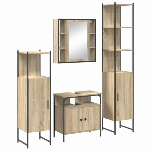 Ensemble mobilier Salle de Bain 4 pcs chêne Sonoma Bois d'ingénierie avec Armoire Miroir et sous lavabo Design Moderne Rangement optimisé