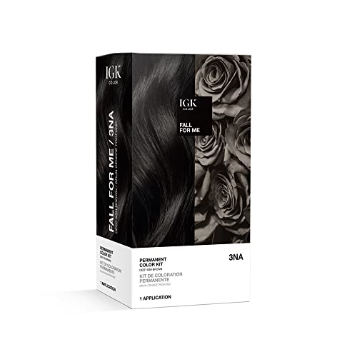IGK Permanent Hair Dye Color Kit | FALL FOR ME - Deep Ash Brown 3NA| Easy Application + Strengthen + Shine | Vegan + Cruelty Free + Ammonia Free | 4.75 Oz