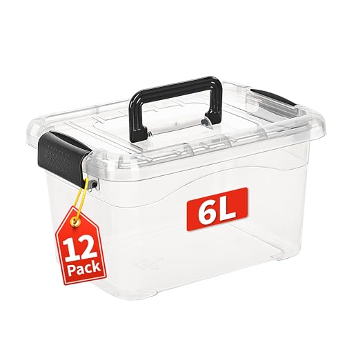 Cetomo-6Lx12-Pack-Storage-Boxes-Storage-Box-with-Lids-and-Handle-for-Home-Dorm-Office-Organization-Stackable-Nesting-Tote-Container-Plastic-Clear-6L-12-Pack Cetomo 6Lx12 Pack Storage Boxes, Storage Box with Lids and Handle for Home Dorm Office Organization, Stackable Nesting Tote Container, Plastic, Clear, 6L-12 Pack - Image 1