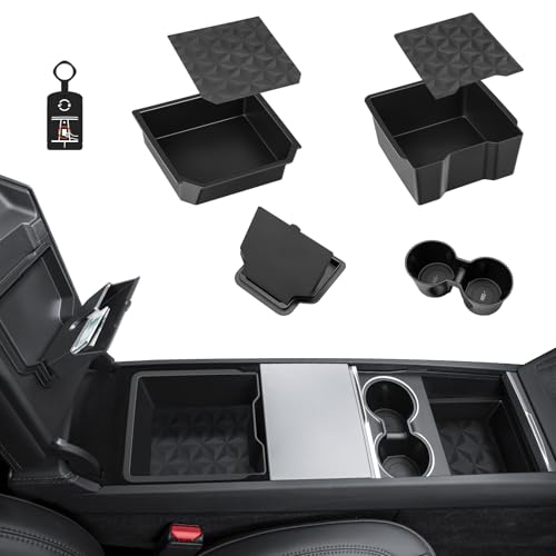 KUNIST 5個 センターコンソールオーガナイザートレイ2026年 Tesla Model Y Juniperアクセサリー用 カップホルダーアームレスト隠し収納ボックス YモデルYプレミアム/パフォーマンス 2025-2026 & モデル3 2024-2026用 応 およびモデルYL 6人乗り