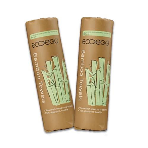 Ecoegg - 2 toallas de cocina de bambú, reutilizables, ecológicas, alternativas al papel de cocina, superabsorbentes, 40 hojas, 3600 usos