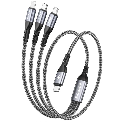 NINGKPOW 100 W USB C Multi oplaadkabel [0,5 m], 3-in-1 oplaadkabel snellaadkabel USB C naar type C [100W] + Lightning [27W] + Micro [10W] voor iPhone 16/15/14, Galaxy S24/S23, Huawei, MacBook Pro/Air