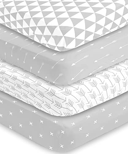 Image of BaeBae Goods Fitted Baby Crib Sheets for Boys and Girls, 3 Pack, Soft and Breathable Jersey Cotton, Grey and White, Cute Gender Neutral Nursery Mattress Bedding, Universal Fit