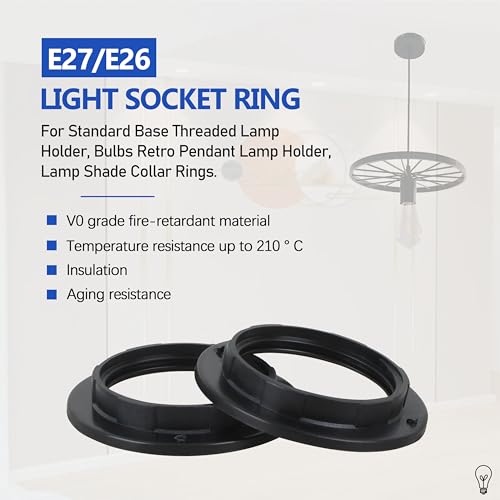 Image of E26 /E27 lamp holder shading and dustproof fixing ring kit, compatible with lamp lampshade locking ring /snap ring accessory set, black 5-piece installation component