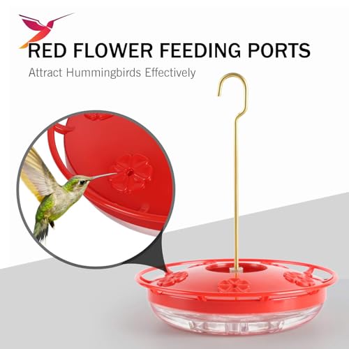eWonLife 2 Pack Hummingbird Feeders for Outdoors, 16oz Leak-Proof Saucer Humming Bird Feeder with Integrated Ant Moat, Bee Proof Feeding Ports, Brush, Easy Clean & Refill, Hanging Garden Decor for Mom - Image 4