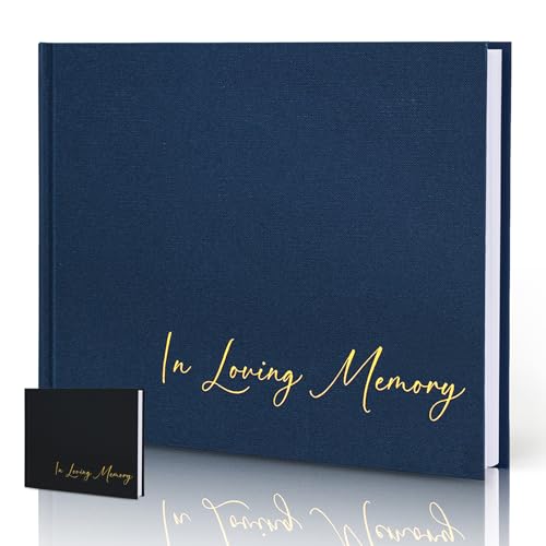Image of Funeral Guest Book for Memorial Service, in Loving Memory 9x7.5 | 330 Entries, Table Sign Card Included, Gold Stamping, Oxford-Textured Paper Cover, Minimalist Design, Beige