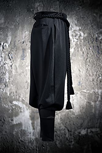 Harem Pants for Men Goth Genie Boho Baggy Trousers with Rope Belt Drop Crotch Festival Streetwear Black2