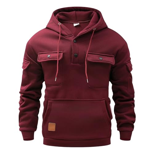 Wankang Tactical Hoodies for Men Thickened Fleece Hoodies Pullover Quarter Button Up Hooded Sweatshirts with Multi Pockets3