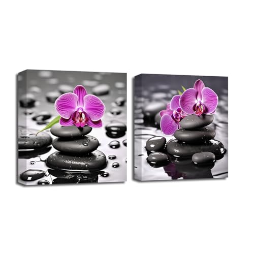 Toile murale zen orchidée pour décorer une salle de yoga - Cadre bien-être violet 2 pièces