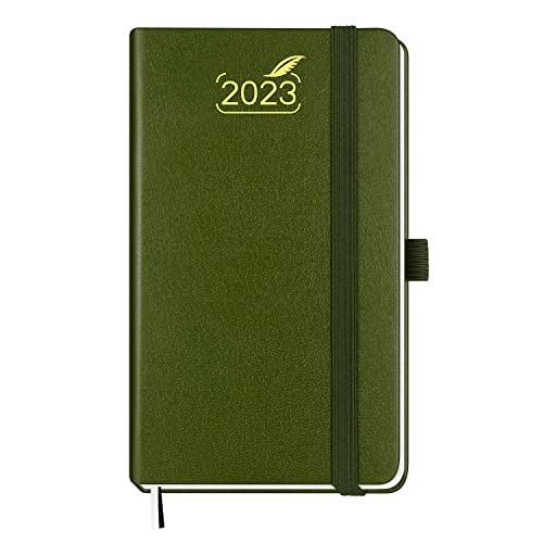 BEZEND Taschenkalender 2023 Klein Hardcover 15,5 x 9 cm [Olivgrün] Terminplaner 2023 A6 mit Stifthalter | Kalender 2023 Buchkalender Mini 1 Woche 2 Seiten Cover