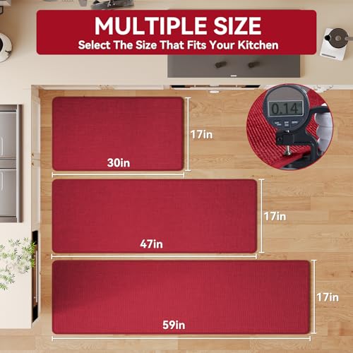 YDKGL Kitchen Mats for Floor, Super Absorbent Kitchen Rugs Non Slip Washable, Soft Imitation Linen Braided Kitchen Runner Rug, Standing Mat Kitchens Sink Mat, Easy to Clean, Red 17x59