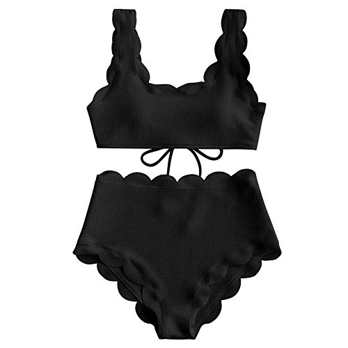 ZAFUL High Waisted Swimsuits for Women Scalloped Bikini Sets Back Lace-Up...