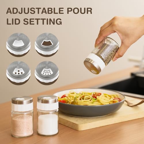Image of Salt and Pepper Shaker Set (Pour Holde Mill) | Adjustable Pour Holes 3.4 oz Capacity Spice Shaker