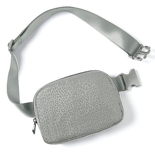 ODODOS Mini riñonera unisex con correa ajustable, riñonera pequeña para entrenamiento, correr, viajar, senderismo, Leopardo Gris