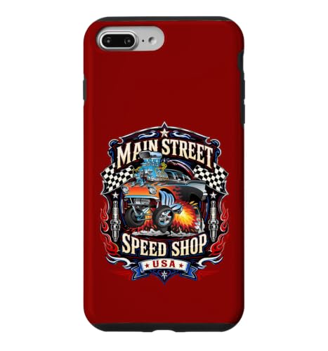 Main Street Speed Shop USA �z�b�g���b�h �}�b�X���J�[ �f�U�C�� �X�}�z�P�[�X iPhone 7 Plus/8 Plus �p