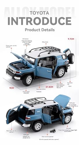 Image of 1:24 Scale Big TOYATO FJ Cruiser Diecast Car | Metal Pullback Toy Car for Kids with Openable Doors, Sound, Light Effects, Yellow