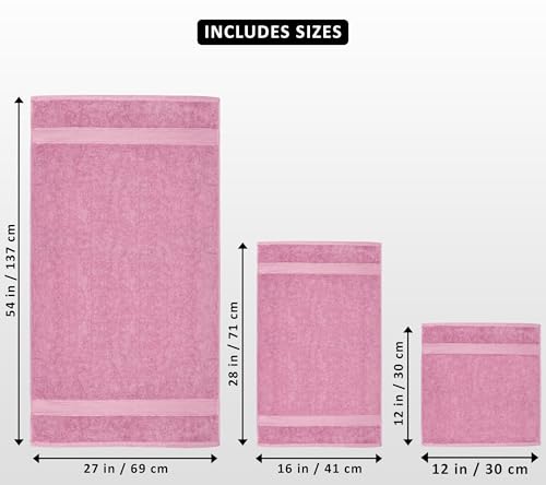 Utopia Towels 8 Piece Premium Towel Set, 2 Bath, 2 Hand, and 4 Wash Cloths, 600 GSM 100% Ring Spun Cotton, Highly Absorbent Towels for Bathroom, Gym, Hotel, and Spa, Pink