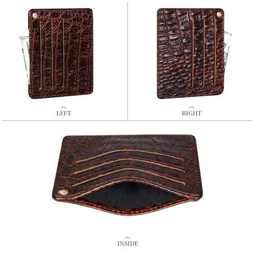 Gexmil Genuine Leather Card Holder, Full Grain Leather, Hand-made, 6 Cards Slots, Front Pocket Credit Card Wallet, Minimalist and Light Weight, Crocodile Brown4