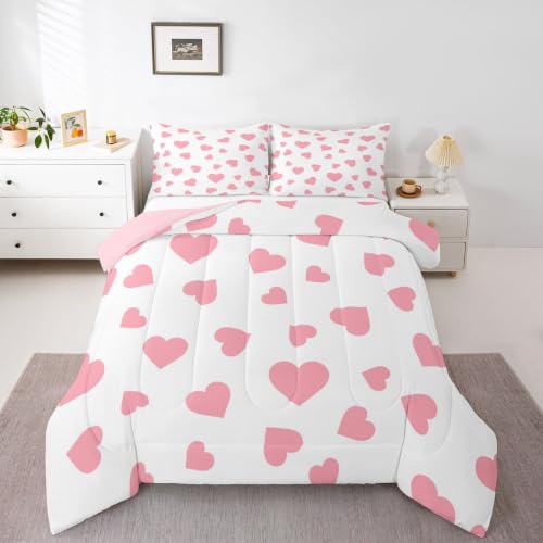 Ensemble couette cœur roses filles format king, doux et respirant