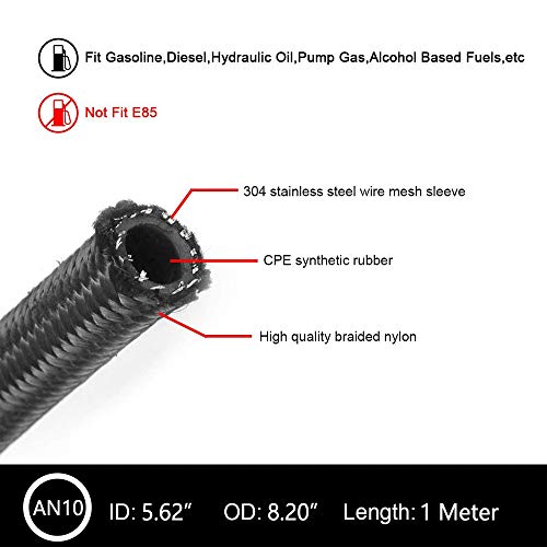 10AN Fuel Hose Line Stainless Steel Nylon Braided Oil Gas Fuel Line Hose 1 Meter by Kyostar - Image 3