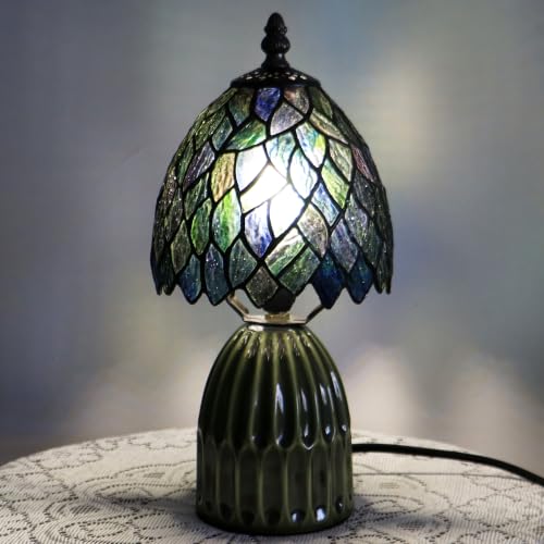 Stained-Glass Tiffany Mushroom Table Lamp 12.5in (Multicolor Leaf)
