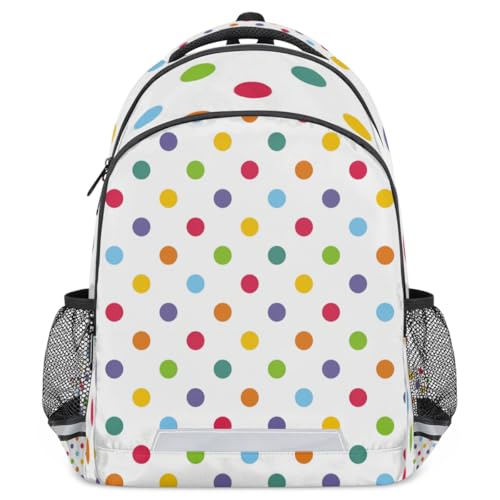 White 17 Inch Kids Backpacks for Teen Girls Women Polka Dot Seamless Pattern Laptop Backpack College Bookbags Middle School with Adjustable, Padded Straps