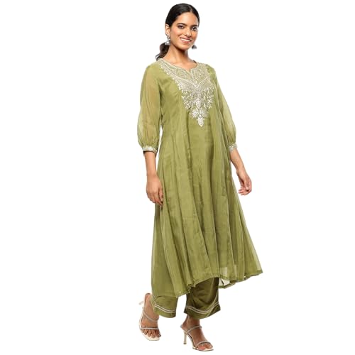 Image of BIBA Women Polyester Blend Embroidered Festive Kalidar Suit Set