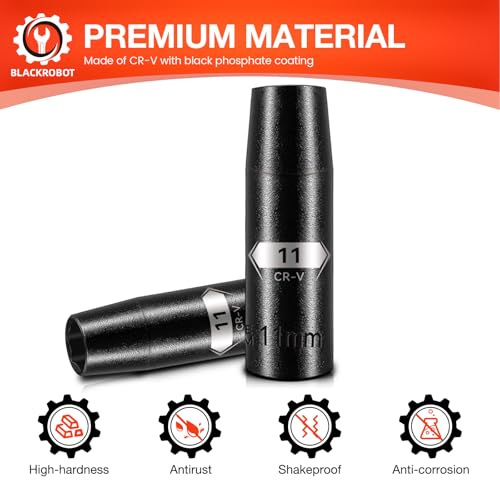 Image of BLACKROBOT 1 /2 Inch Drive 6-Point Deep Socket, 11mm Deep Impact Socket, CR-V Steel