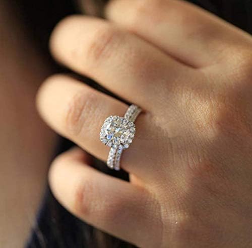 Miniatura 4 de MAIHAO Anillo de compromiso de plata de ley 925 con circonita de talla cojín de corte cojín, anillo de compromiso de circonita cúbica, anillo de
