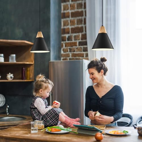 Sesiment C-P-B-2 Black Pendent Light 2 Packs 9.4 Inches, Kitchen Pendant Light, Farmhouse Pendant Light, Industrial Pedant Light, Black Pendant Lights Kitchen Island thumb #1