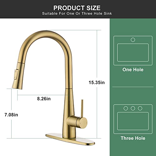 Tohlar Gold Kitchen Faucet, Kitchen Faucets With Pull Down Sprayer, Stainless Steel Single Handle Kitchen Faucet Fit For 1 Or 3 Holes Kitchen Sink Faucet Gold Faucet For Kitchen Brushed Gold #TOP1