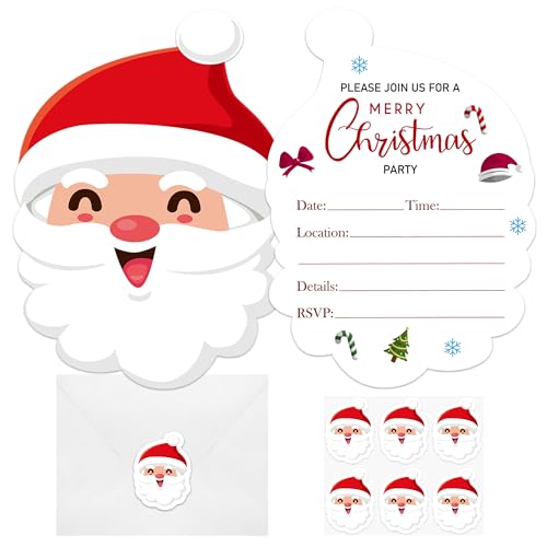 wonmon 30Pack Merry Christmas Invitations Cards with Envelopes&Stickers, Santa Face Style Christmas Party Invites Card for Holiday Dinner Wedding Birthday Baby Shower Party Favor Supplies