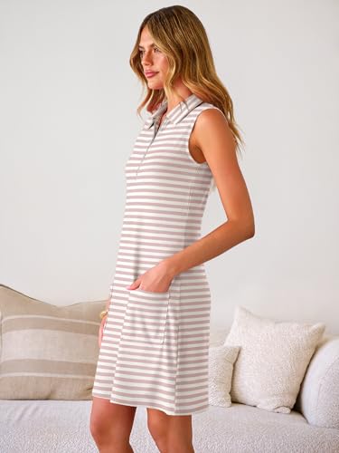 Image of ANRABESS Womens Summer Dresses Casual Sleeveless Ribbed Half Zip Polo Collar Tshirt Dress 2026 Spring Tunics Short Sundress