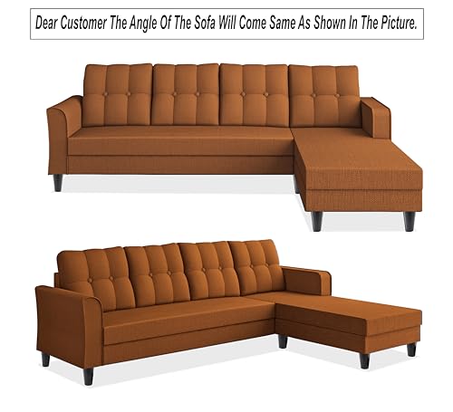 Image of Adorn India Maddox Tufted L Shape 5 Seater Sofa Set RHS (Rust) (3 Year Warranty)