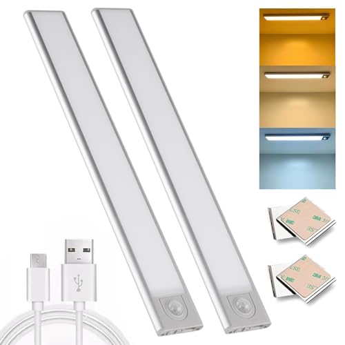 Seguridad, 30CM luz led con sensor de movimiento,lampara sensor de movimiento USB inalámbrico lampara led recargable,luces para closet,Escaleras y Pasillos(2 Piezas)