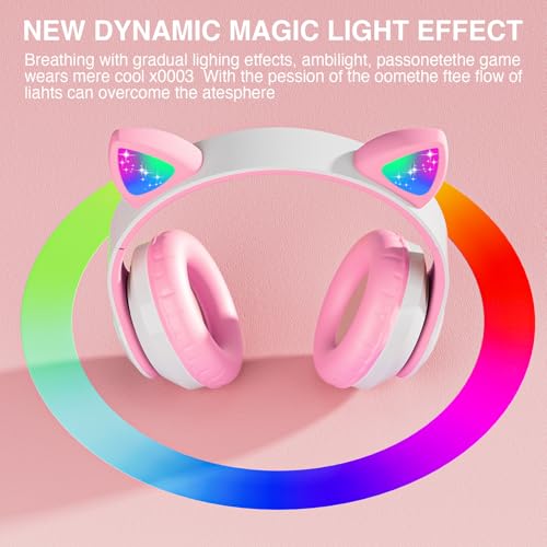 Image of Bluetooth Noise Cancelling Headphones for Kids,Foldable Cat Headphone with LED Light Up Ear,Cat Ear Headphones for Toddler with Microphone /TF Card,Kids Bluetooth Earphones for ipad