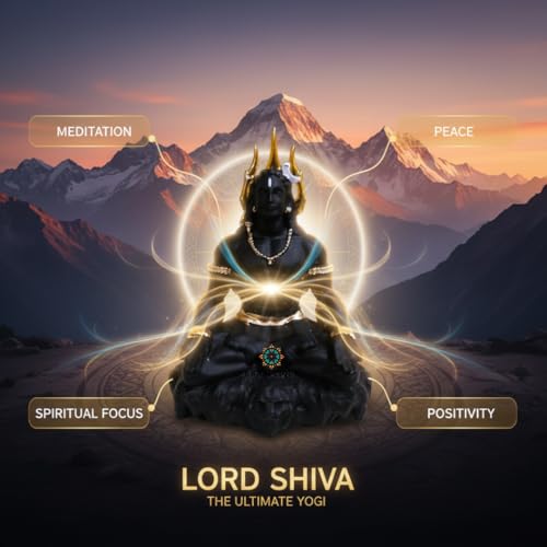 Image of Adiyogi Shiva Statue Idol for Home Mandir & Meditation Decor | Polyresin Matte Black Mahadev Murti for Puja Room, Office Desk & Living Room Shelf | 4 Inch