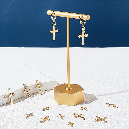 UNICRAFTALE 20Pcs 10 Style Cross Pendant Charms 304 Stainless Steel Cross Earring Pendants 12~20.5mm Long Golden Metal Cross Charms Punk Star Cross Pendants for DIY Bracelet Necklace Jewelry Making - Image 4