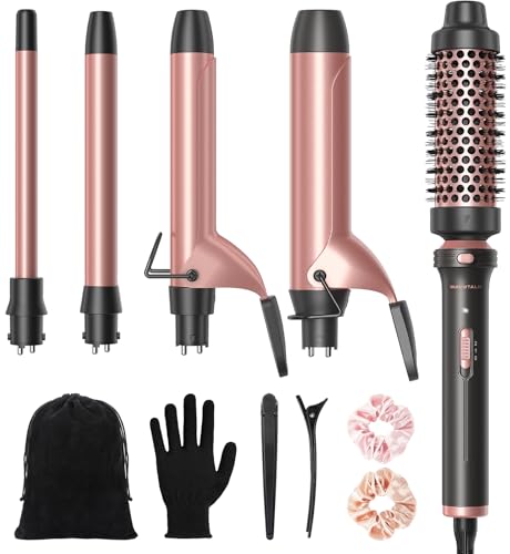 Image of Wavytalk 5 in 1 Curling Iron,Curling Iron Set with Heated Round Brush and 4 Interchangeable Ceramic Curling Wand(0.5 inch-1.25 inch), Instant Heat Up,Dual Voltage Hair Curler