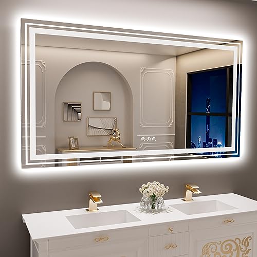 LED Bathroom Mirror, 72"x40" with Front and Backlit, Anti-Fog, Large Bathroom Vanity Mirror for Wall, Memory Function, Stepless Dimmable, Tempered Glass (Horizontal/Vertical)